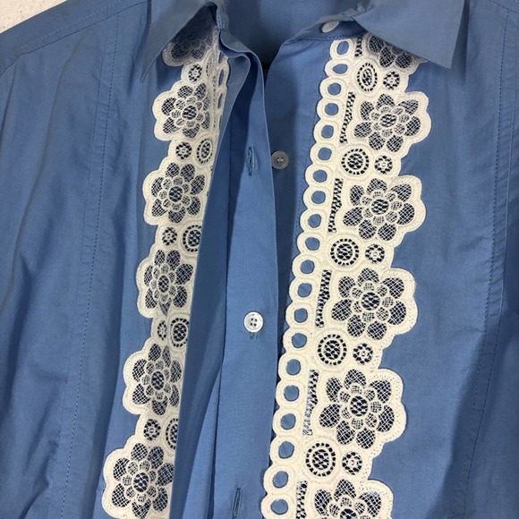 Sandro Paris Blue Cox Poplin Lace Shirt Dress Long Sleeve Button Down 38 M - Picture 6 of 16